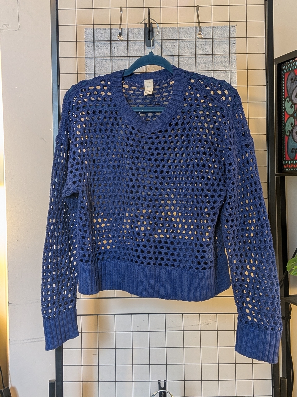 Old Navy Open-Knit Crewneck Sweater in Navy Blue